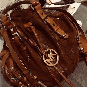 Dark Beige Leather Distress MK Bag